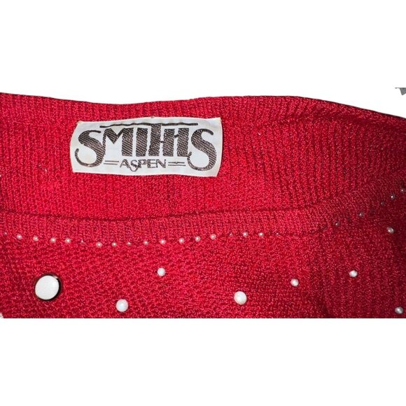Vintage Smiths Aspen Red Knit Sweater W/ White Heart Design & Beaded Detailing - Picture 2 of 12